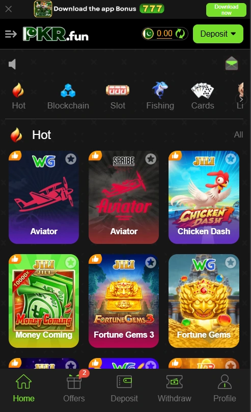 PKRFun Game interface screenshot