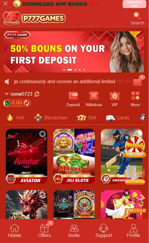 P777 Game interface screenshot