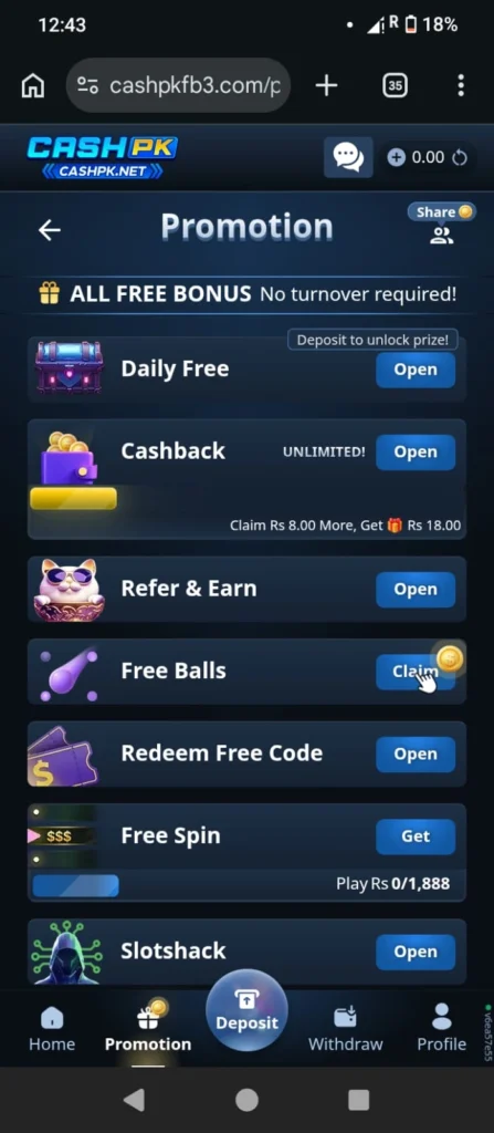 CashPK Game rewards