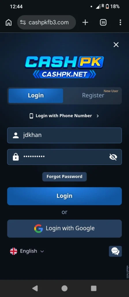 CashPK Game login