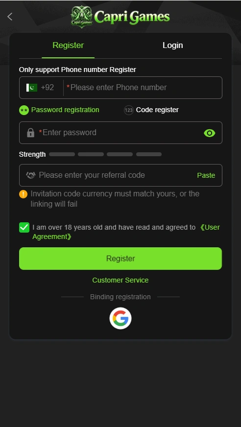 Capri Game login