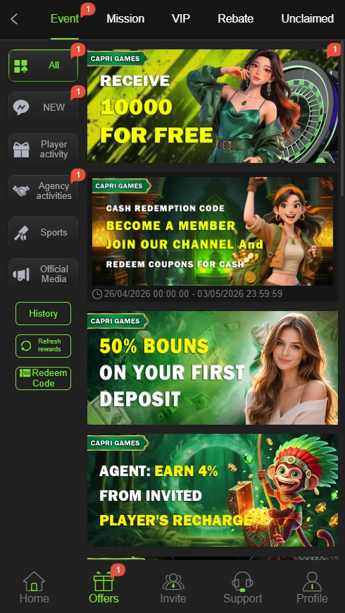 Capri Game bonuses