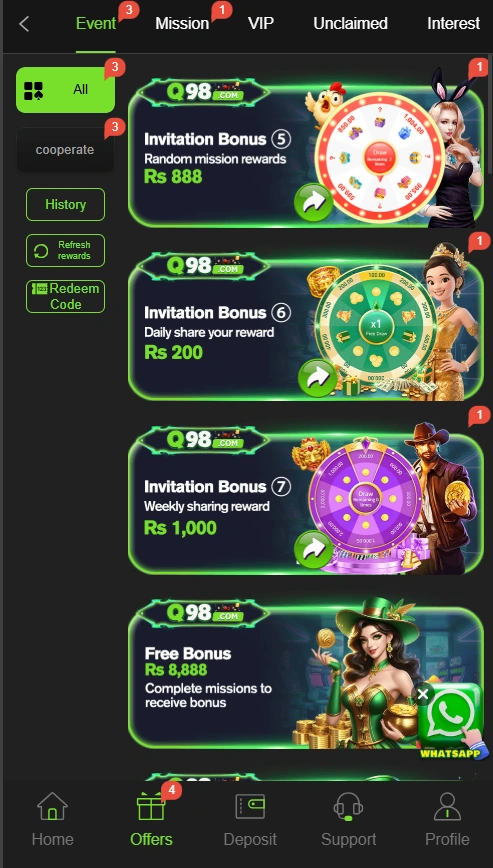 Q98 Game rewards