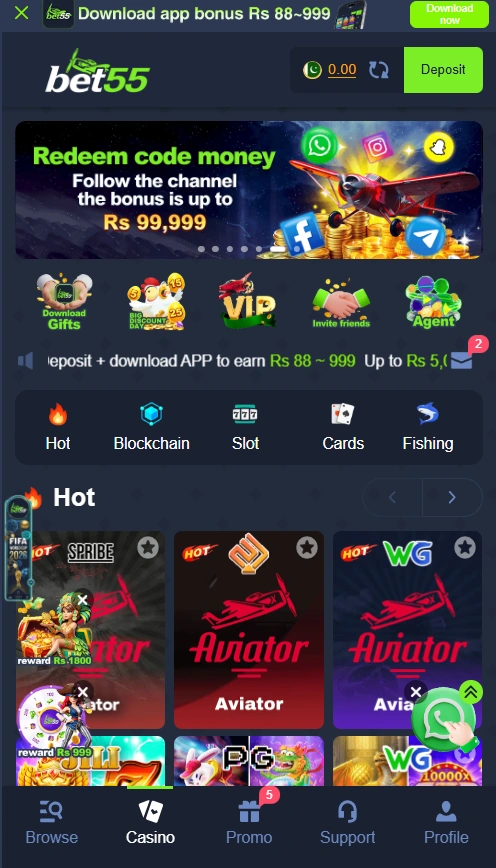 Bet55 Game interface screenshot