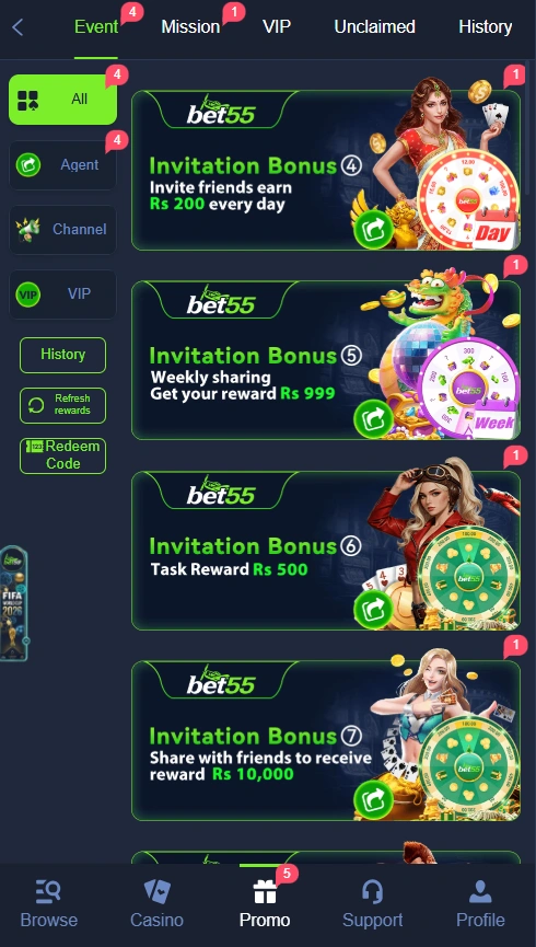 Bet55 Game rewards