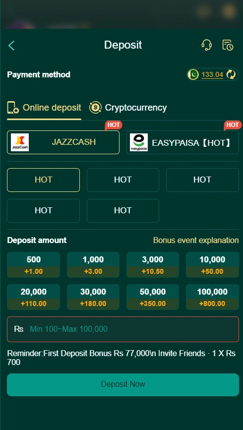 JJ77 Game deposit