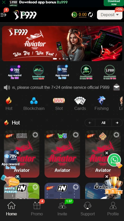 P999 Game interface screenshot