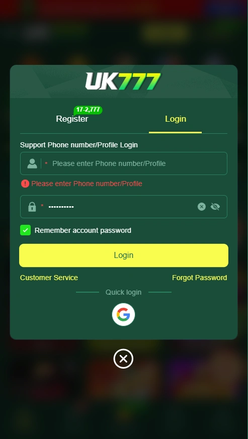 UK777 Game login