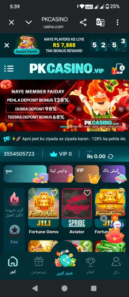 PKCasino Game interface screenshot