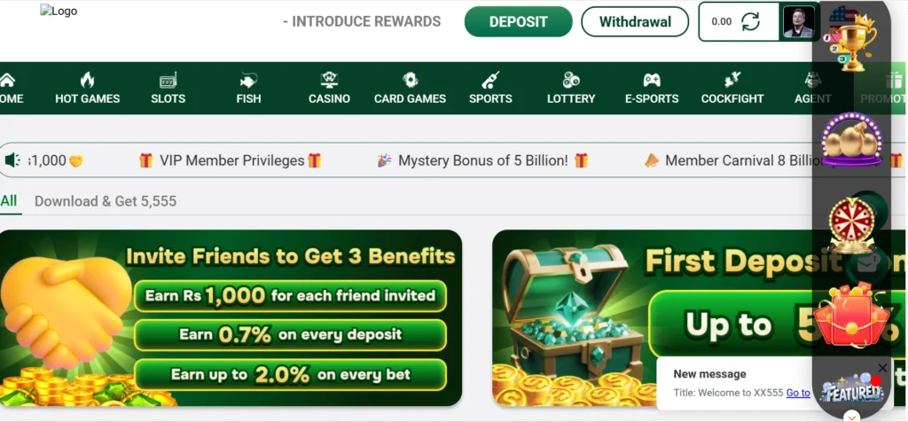 XX 555 Game rewards