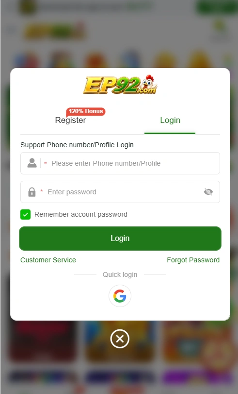EP92 Game login