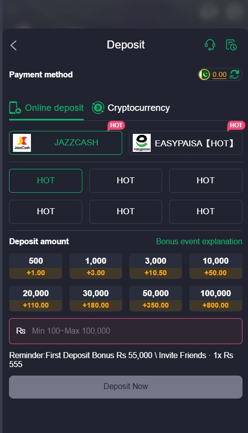 JJ55 Game deposit