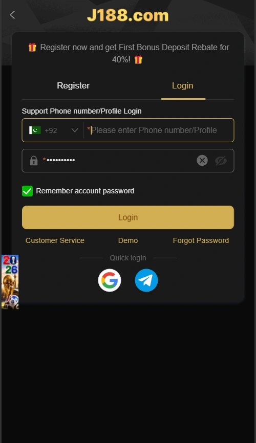 J188 Game login