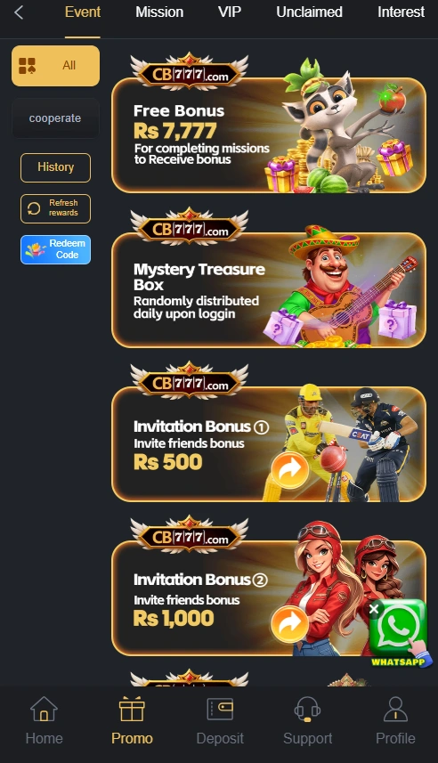 CB777 Game rewards